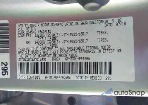 2018 Toyota Tacoma Trd Sport из США, поврежденный, VIN 3TMBZ5DN2JM016491